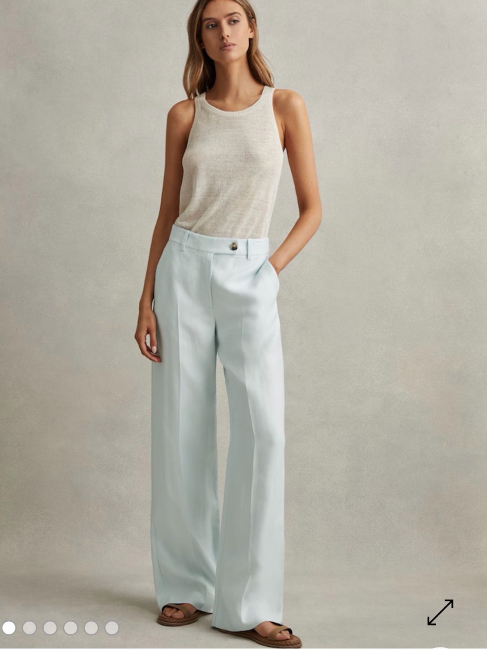 NWT REISS Lori Wide Leg Linen Blend Trousers Blue US size 12